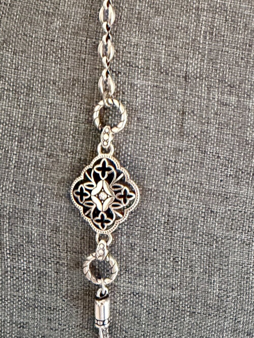 Brighton Women's Elegant Charm Long Adjustable Necklace Silver Plated & Crystals - Picture 3 of 15